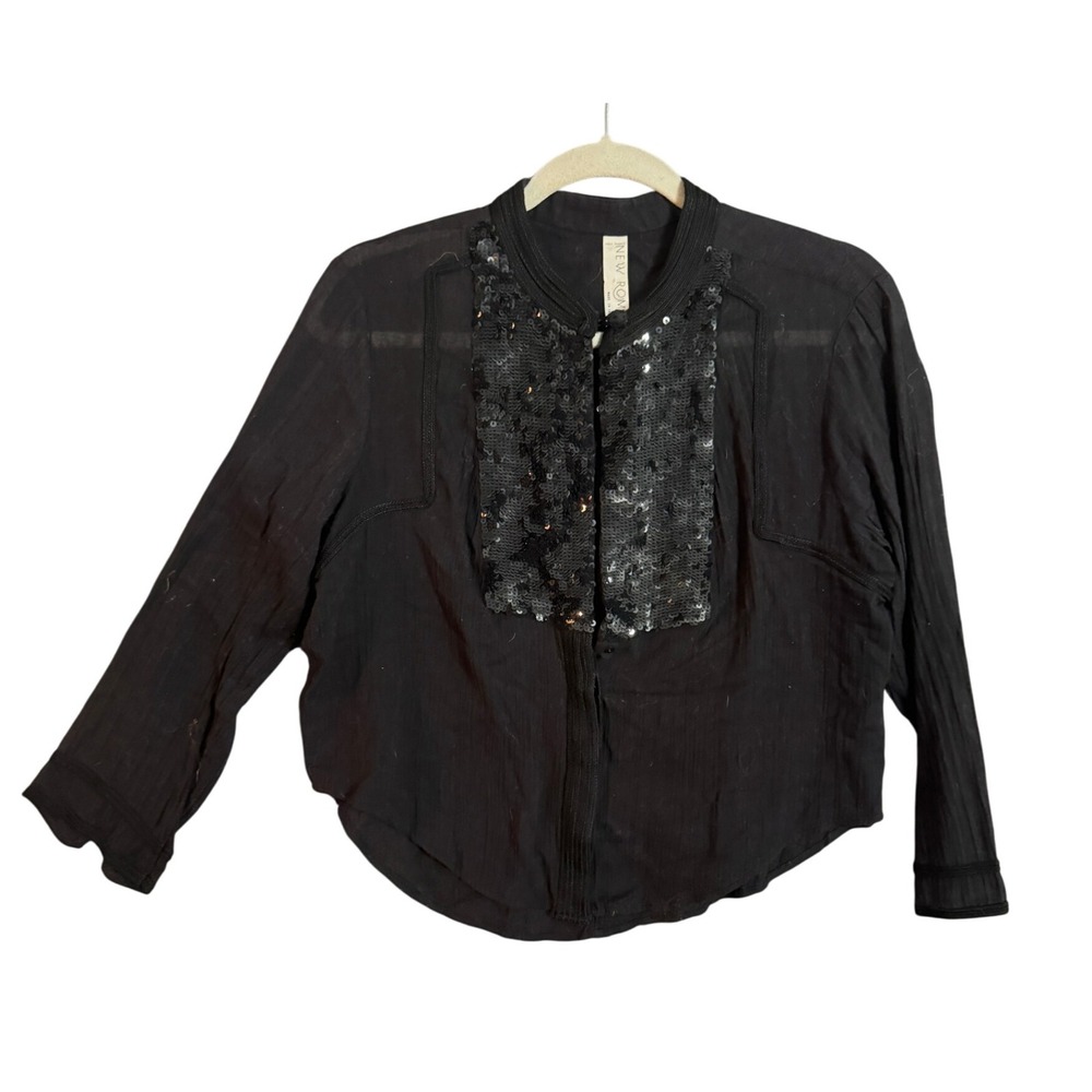 NEW ROMANTICS Free People Sequins Blouse Long Sleeve Button Up Shirt Women M